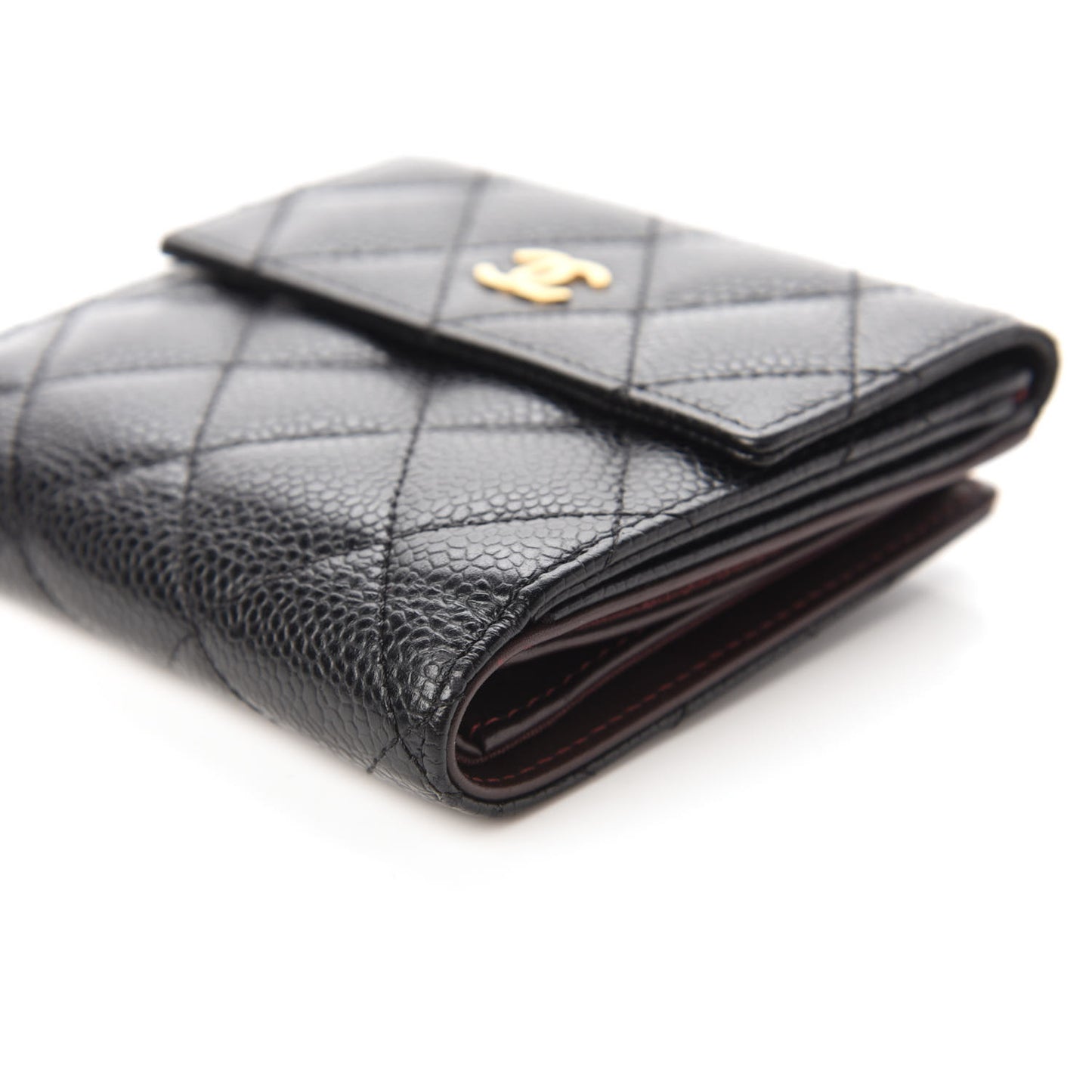 Caviar Quilted Compact French Flap Wallet Black