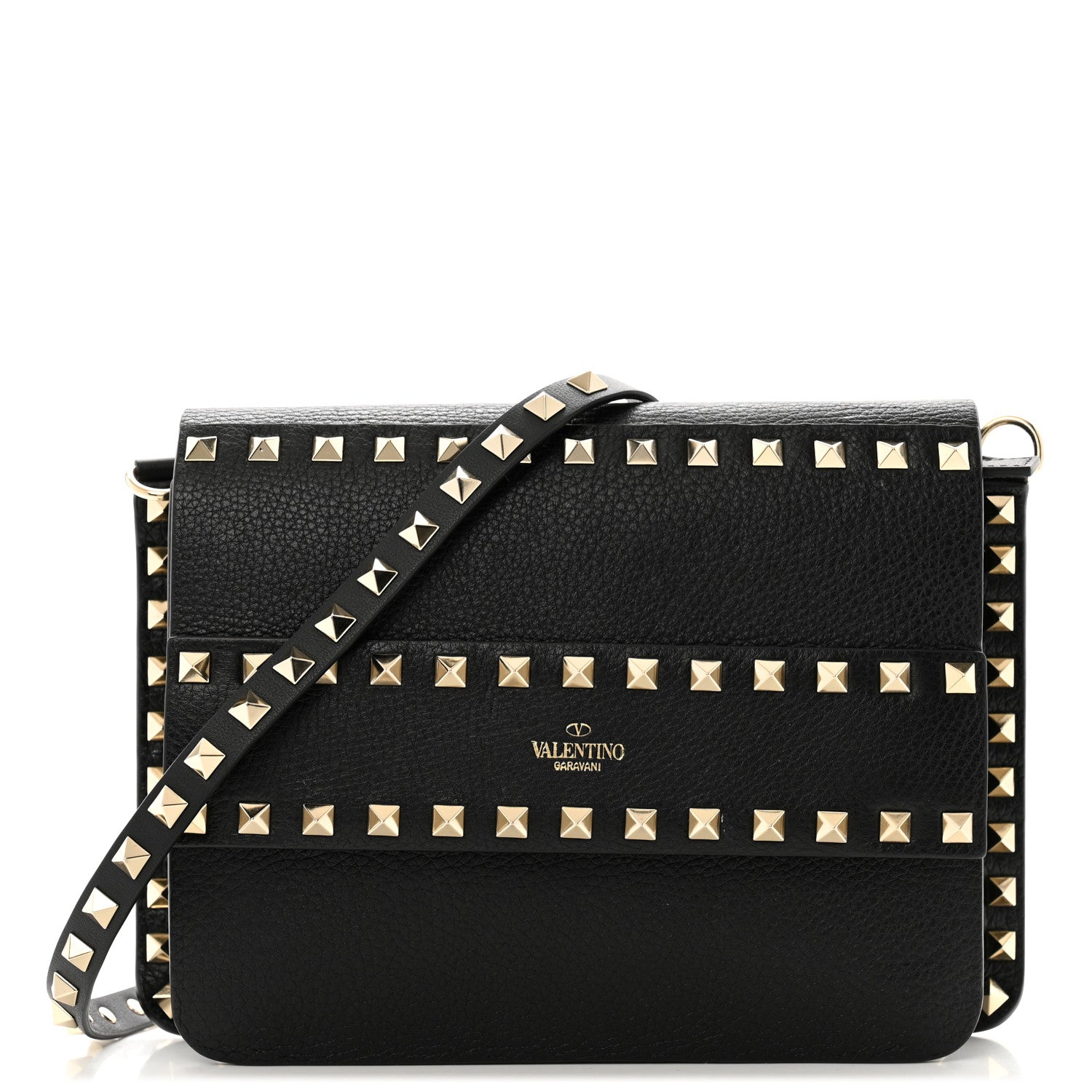 Valentino Garavani Pebbled Calfskin Rockstud Side Slip Crossbody Black 1 of 12