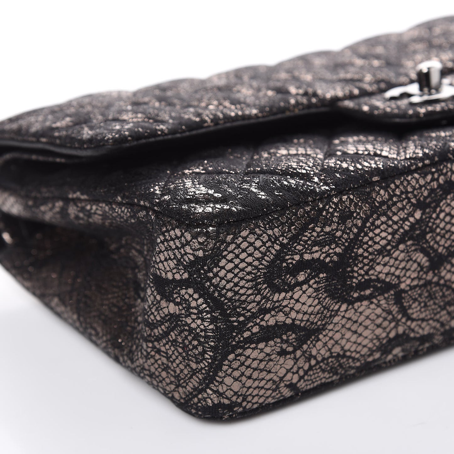 Lace Metallic Goatskin Medium Double Flap Black Silver