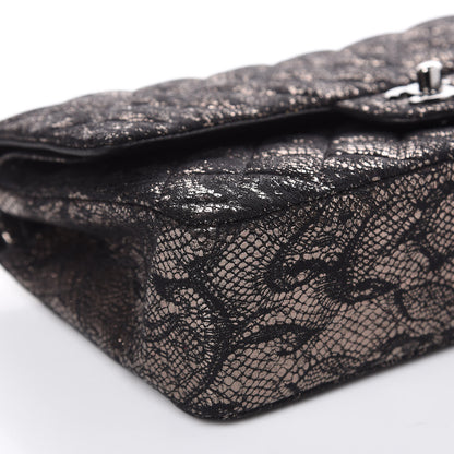 Chanel Lace Metallic Goatskin Medium Double Flap Black Silver 9 of 13