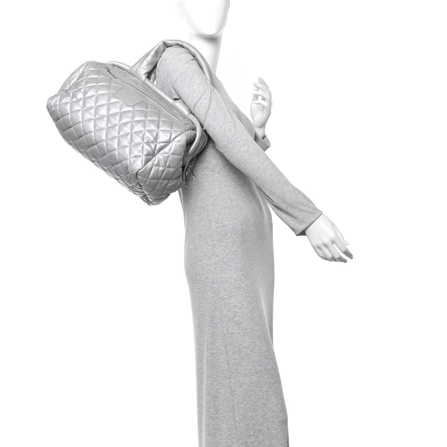 Chanel Metallic Lambskin Quilted Coco Cocoon Bowler Silver 2 of 14