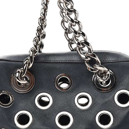 Prada Vitello Daino Grommet Chain Satchel Bag Black 9 of 9