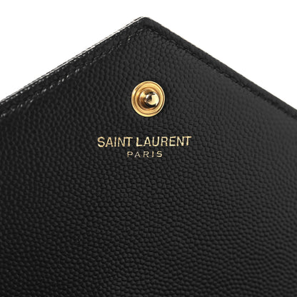 Saint Laurent Grain De Poudre Matelasse Chevron Monogram Chain Wallet Black 6 of 10