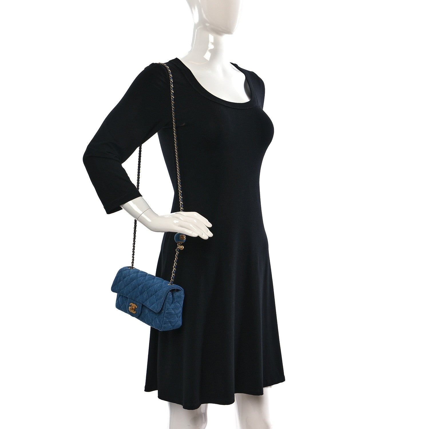 Chanel Denim Quilted Mini Pearl Crush Rectangular Flap Blue 2 of 14