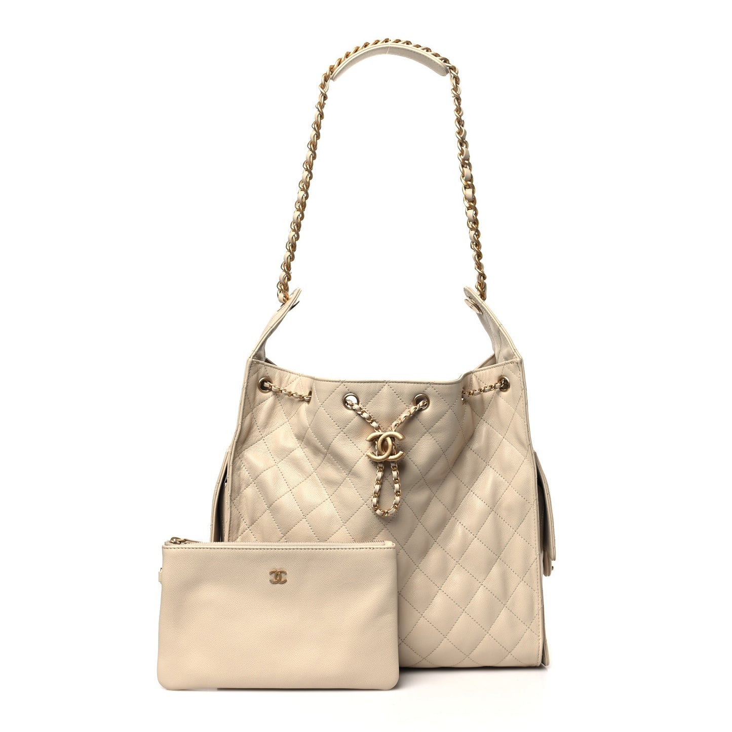 Caviar Quilted Medium Chanel 25 Handbag Beige