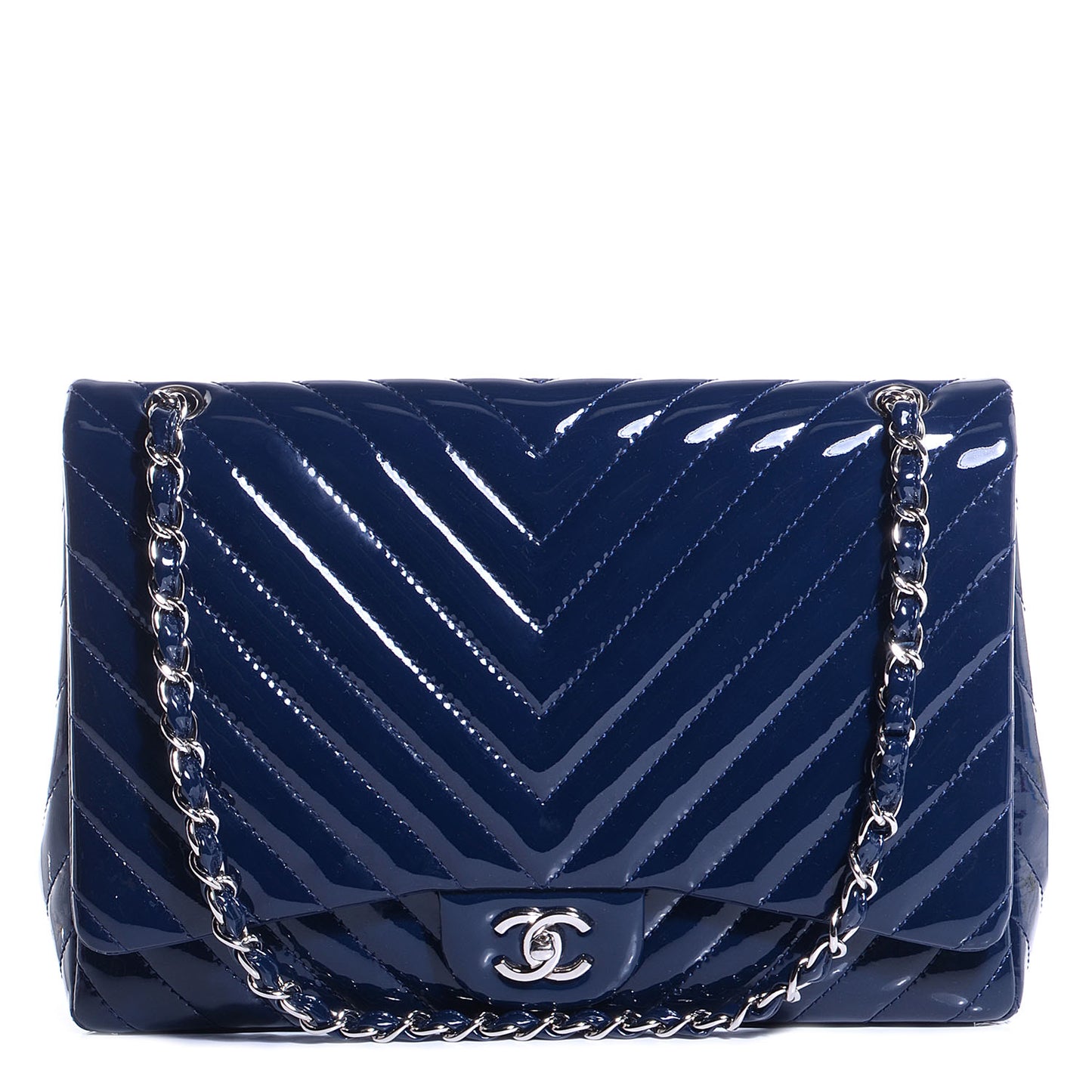 Patent Chevron Maxi Single Flap Dark Blue