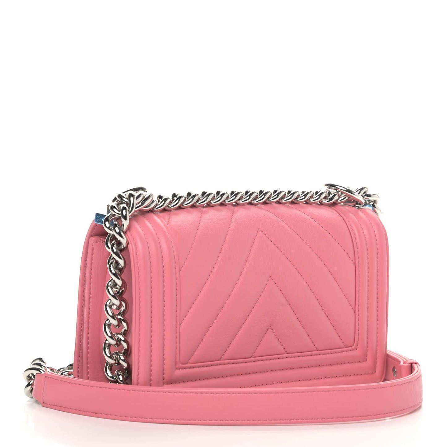 Calfskin Chevron Quilted Small Boy Flap Pink