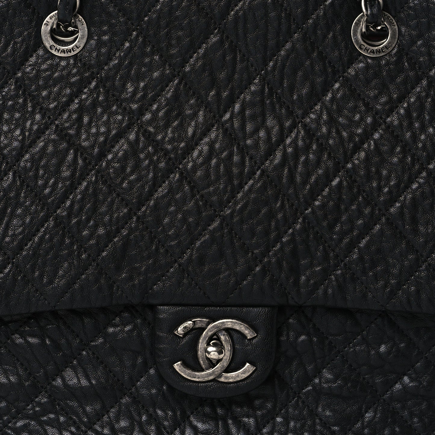 Crumpled Lambskin Quilted Large Tote Black