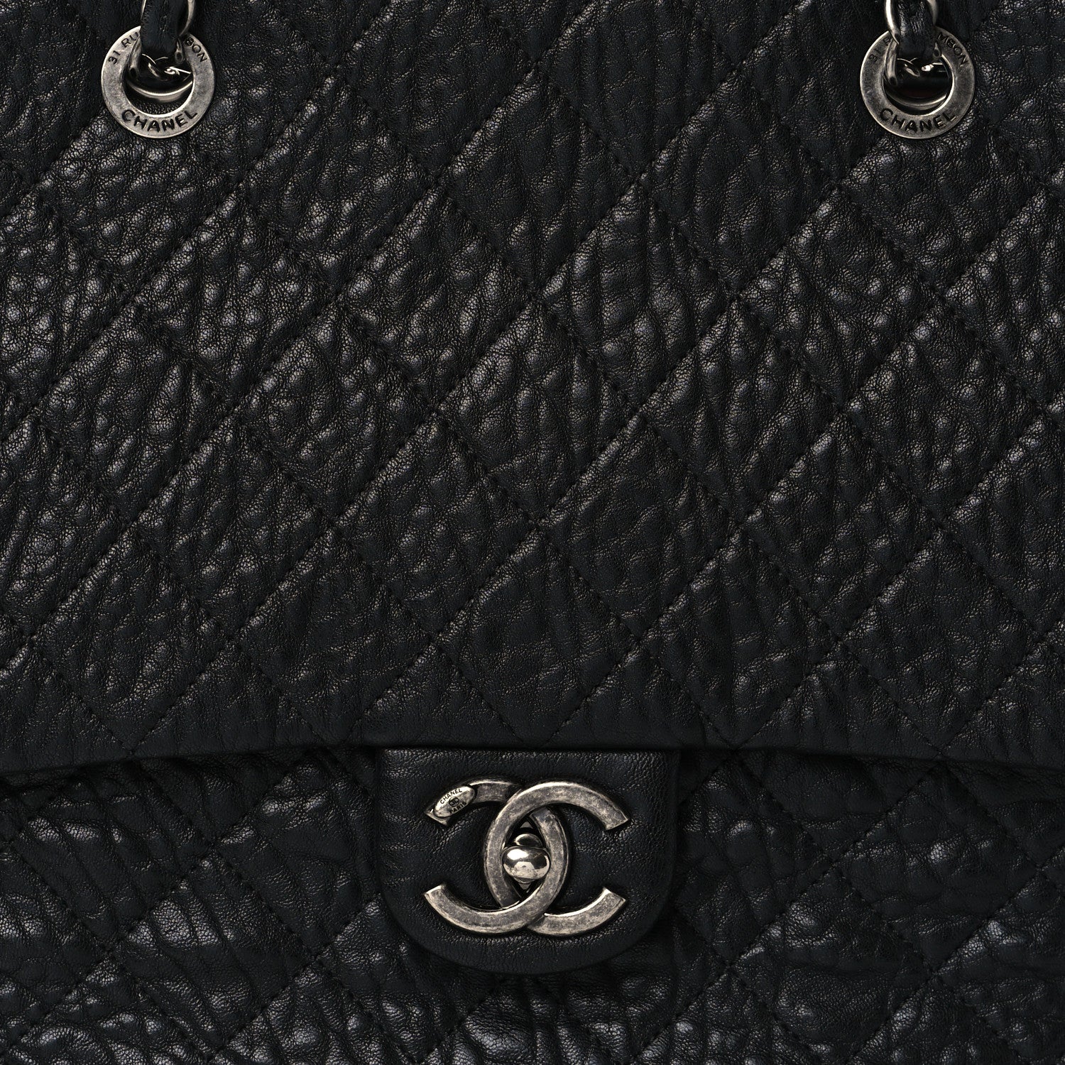 Chanel Crumpled Lambskin Quilted Large Tote Black 7 of 9
