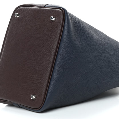 Hermes Taurillon Clemence Casaque Picotin Lock 22 MM Bleu Nuit Framboise Rouge Sellier 9 of 9