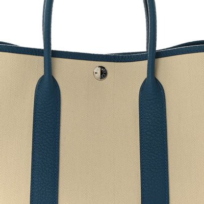 Hermes Toile Chevron Vache Country Garden Party Tote 30 TPM Craie Bleu Outremer 8 of 10