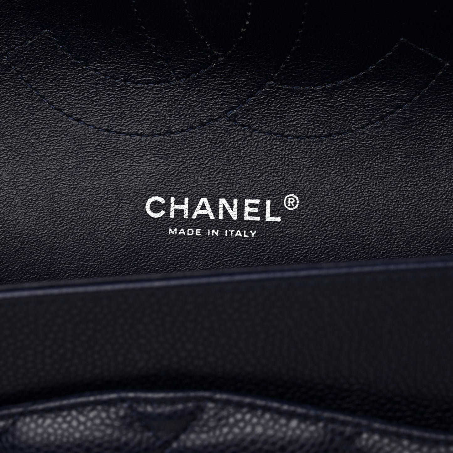 Caviar Quilted Jumbo Double Flap Navy Blue