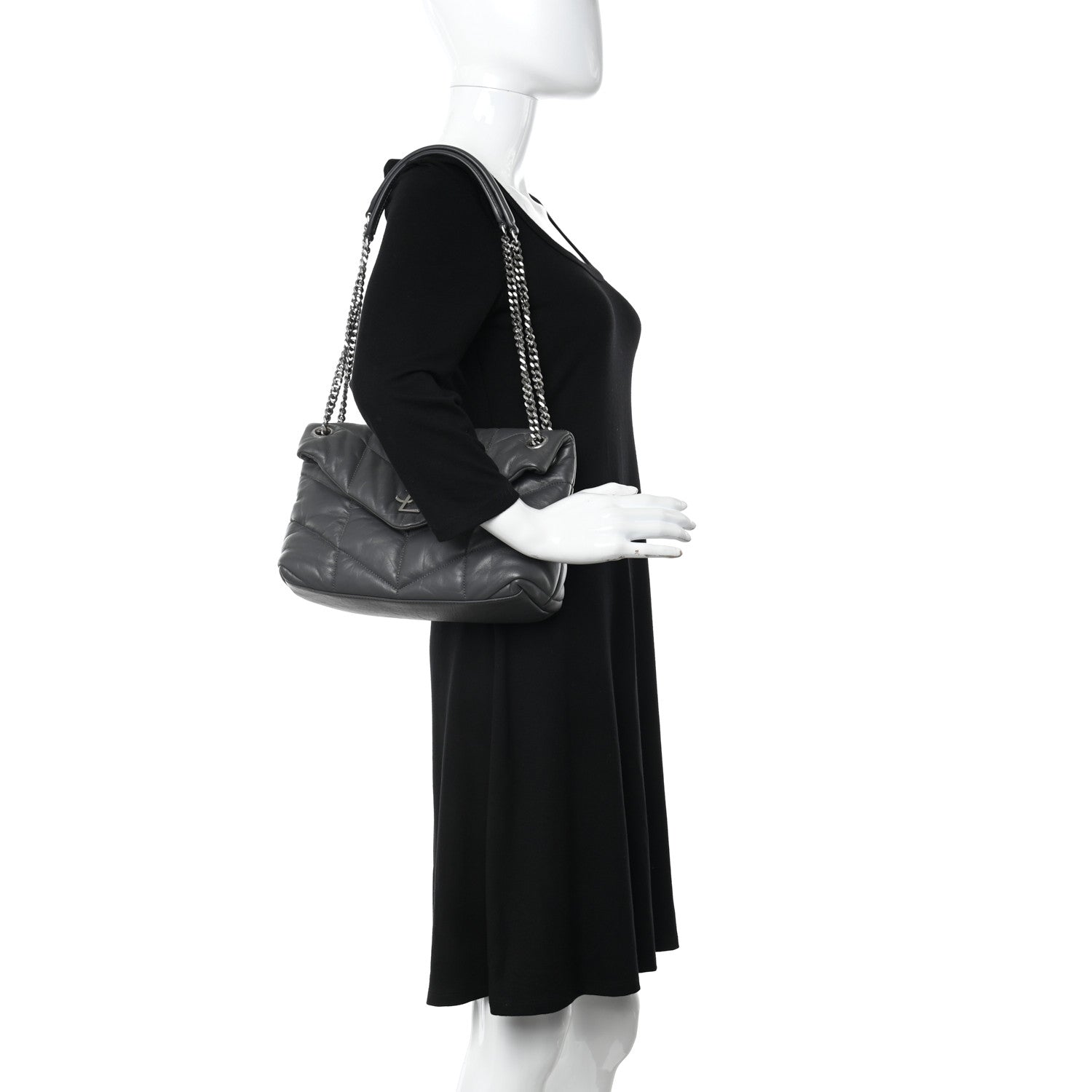 Saint Laurent Lambskin Quilted Small Loulou Puffer Monogram Chain Satchel Concrete 2 of 16