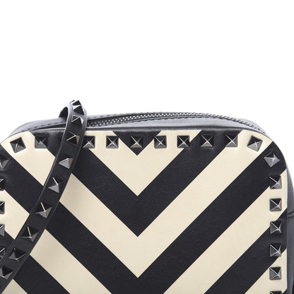 Valentino Garavani Vitello Chevron Rockstud Camera Crossbody Bag Light Ivory Black 9 of 10
