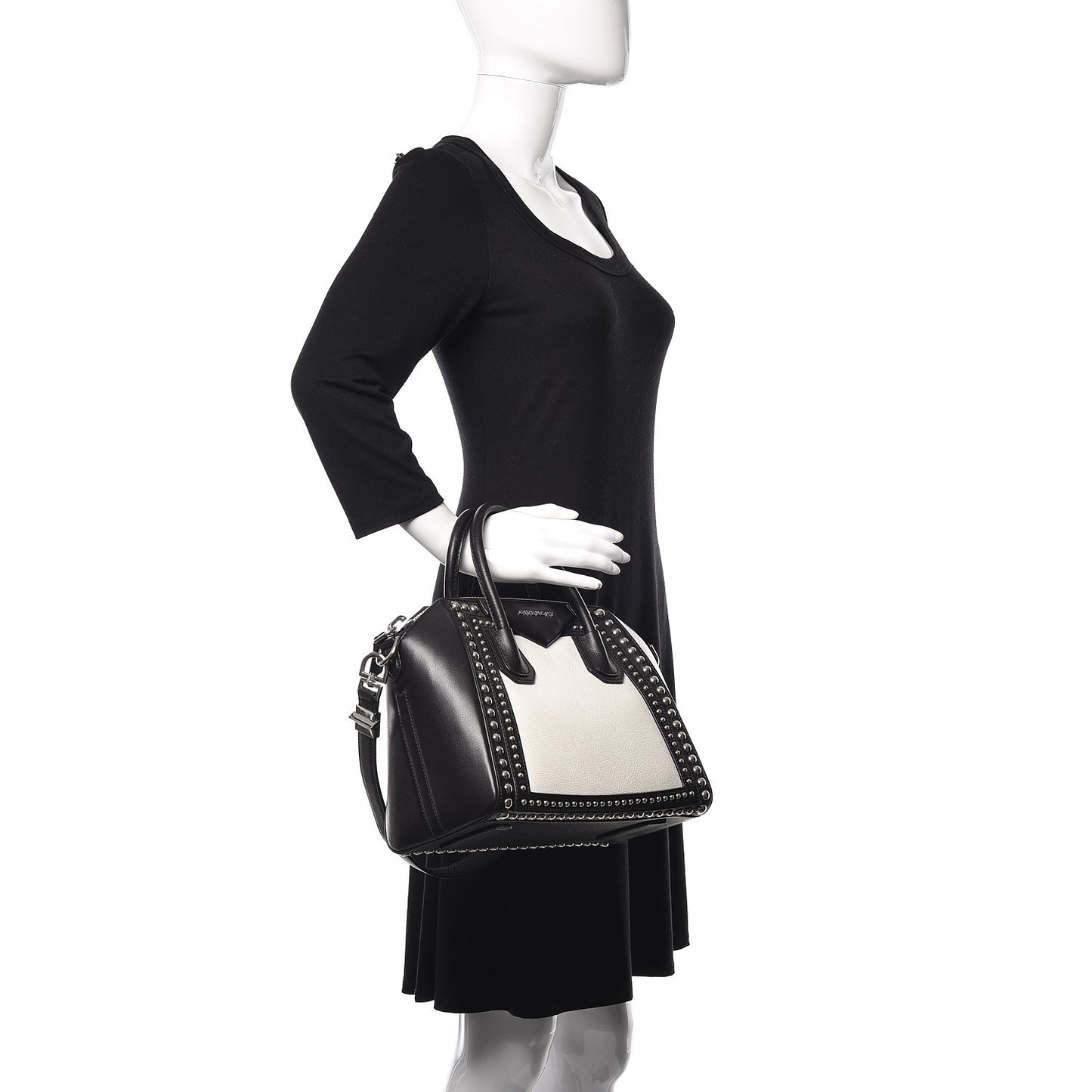 Calfskin Small Studded Bi-Color Antigona Black White