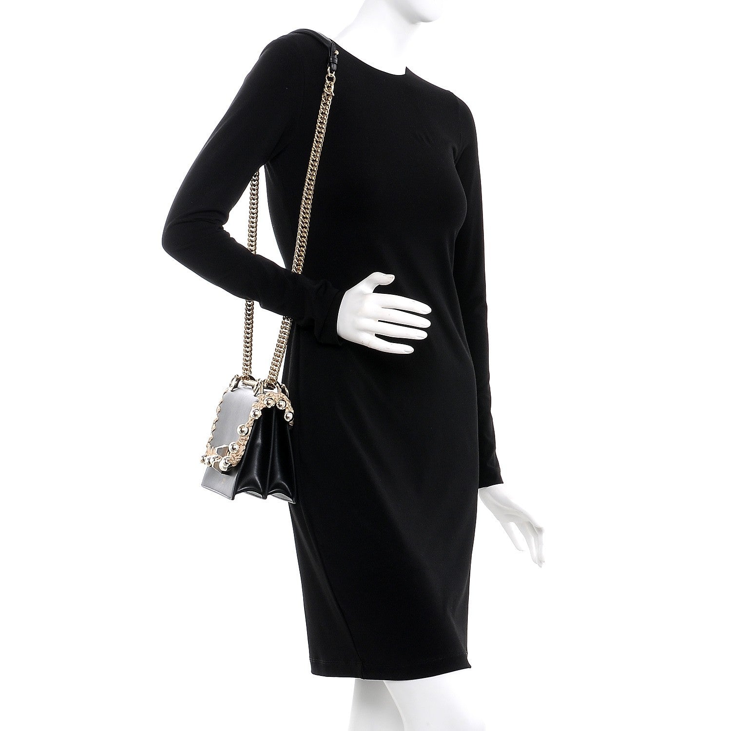 Fendi Vitello Liberty Ribbon Pearl Lace Up Small Kan I Shoulder Bag Black 2 of 7