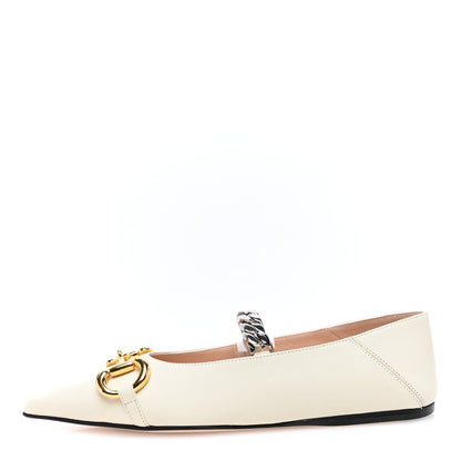 Gucci Nappa Lumiere Deva Horsebit Chain Embellished Flats 35 Dusty White 1 of 7