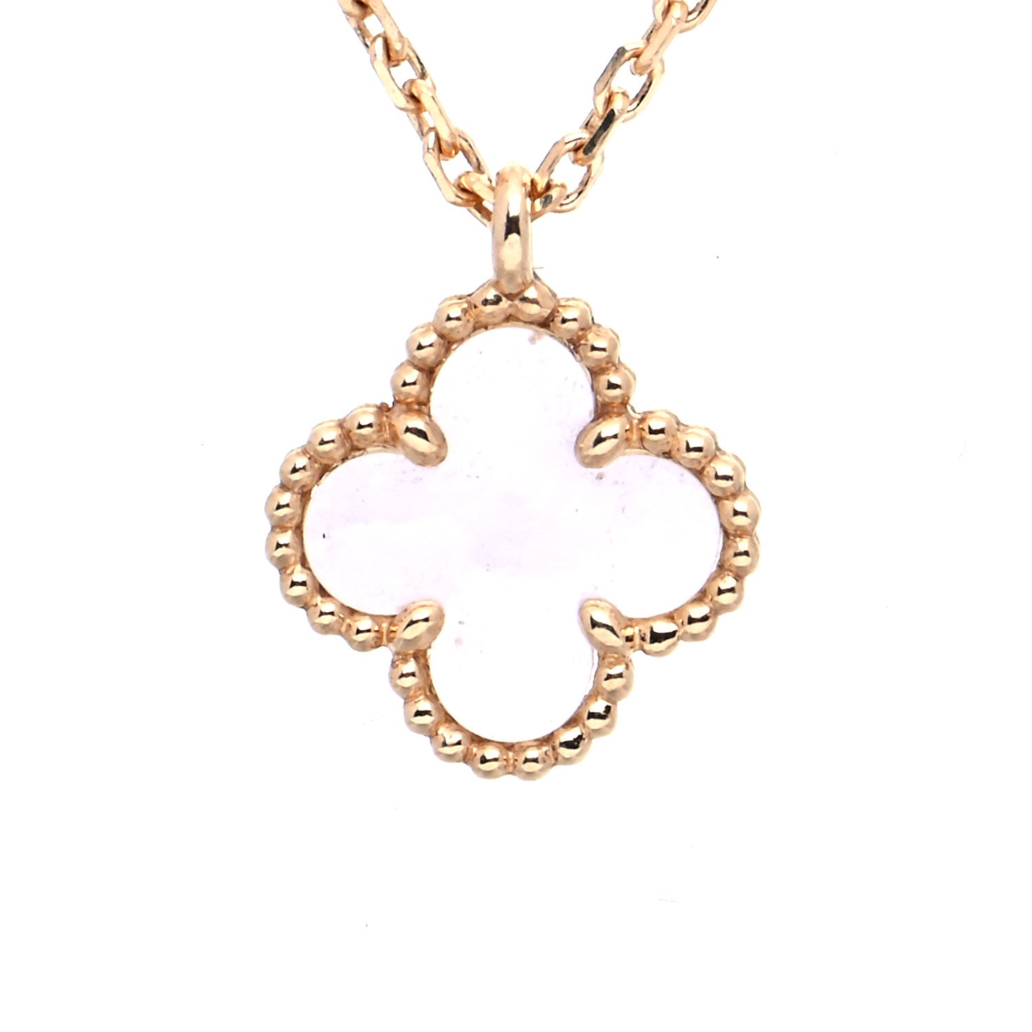 Van Cleef & Arpels 18K Yellow Gold Mother of Pearl Sweet Alhambra Pendant Necklace 4 of 9