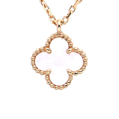 Van Cleef & Arpels 18K Yellow Gold Mother of Pearl Sweet Alhambra Pendant Necklace 4 of 9