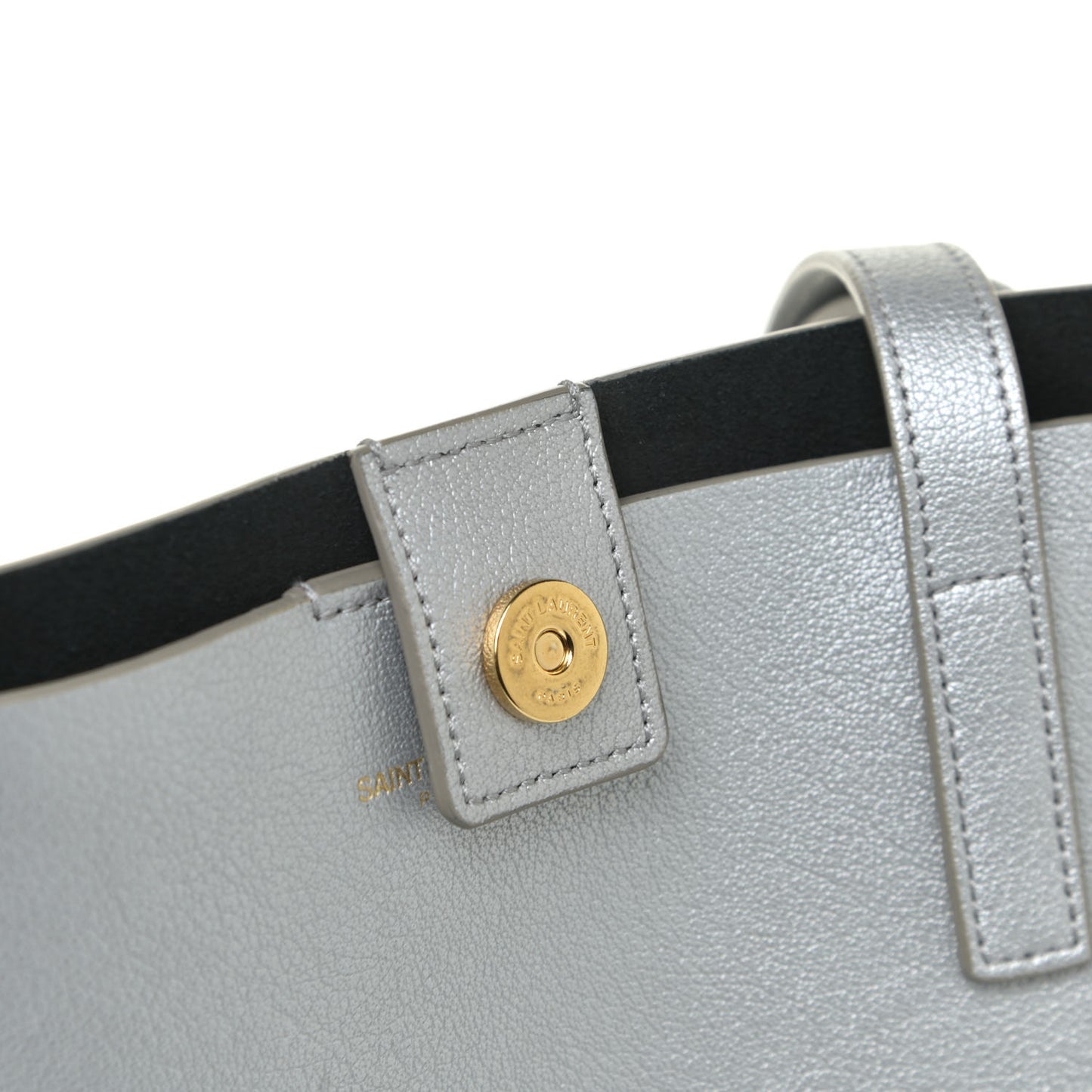 Metallic Calfskin Large Shopping Tote Silver