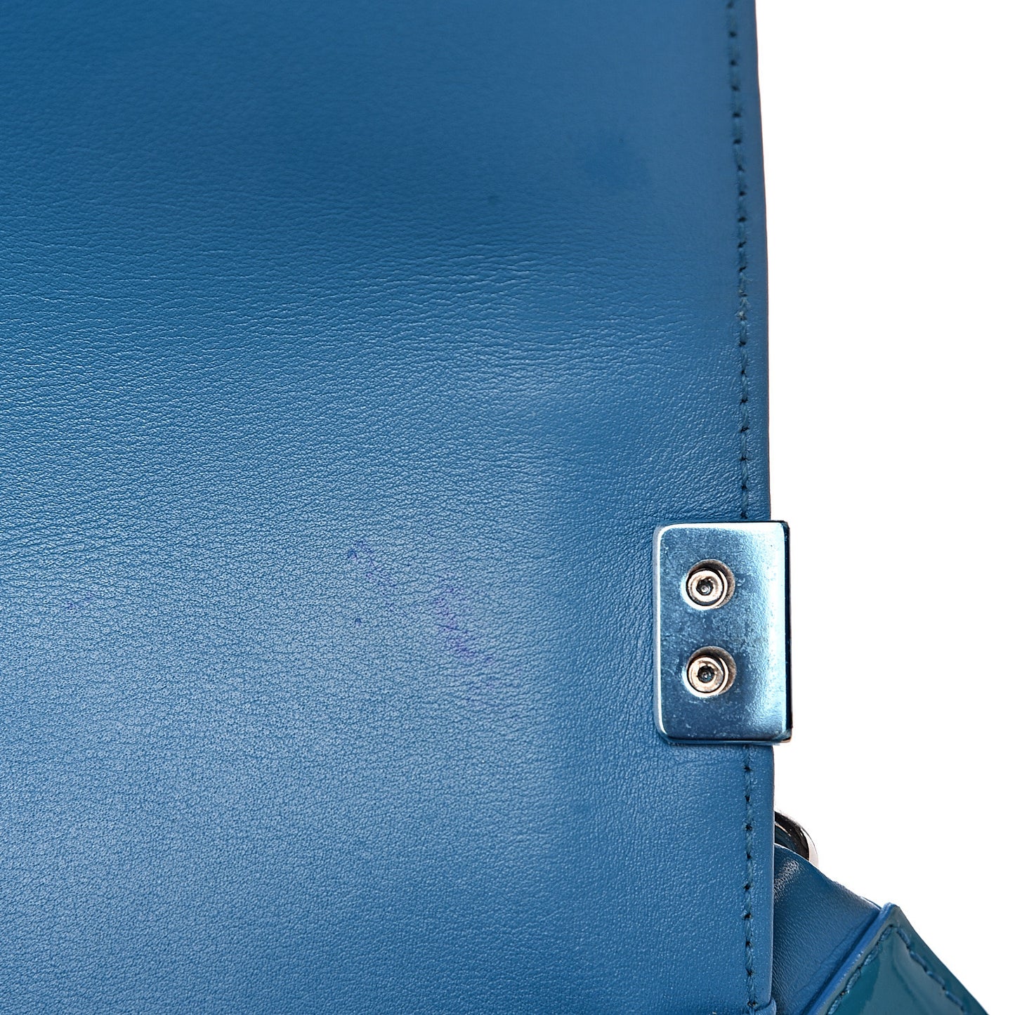 Patent Calfskin Quilted Medium Plexiglass Boy Flap Blue