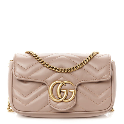 Gucci Calfskin Matelasse Super Mini GG Marmont Shoulder Bag Porcelain Rose 1 of 10