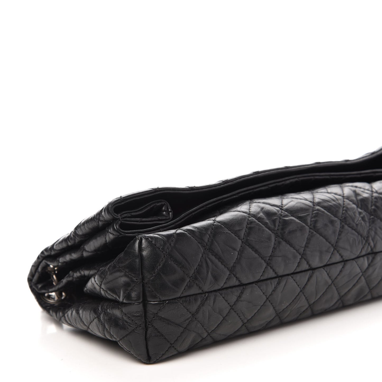 Aged Calfskin Quilted Coco Rider Fold Over Flap Black