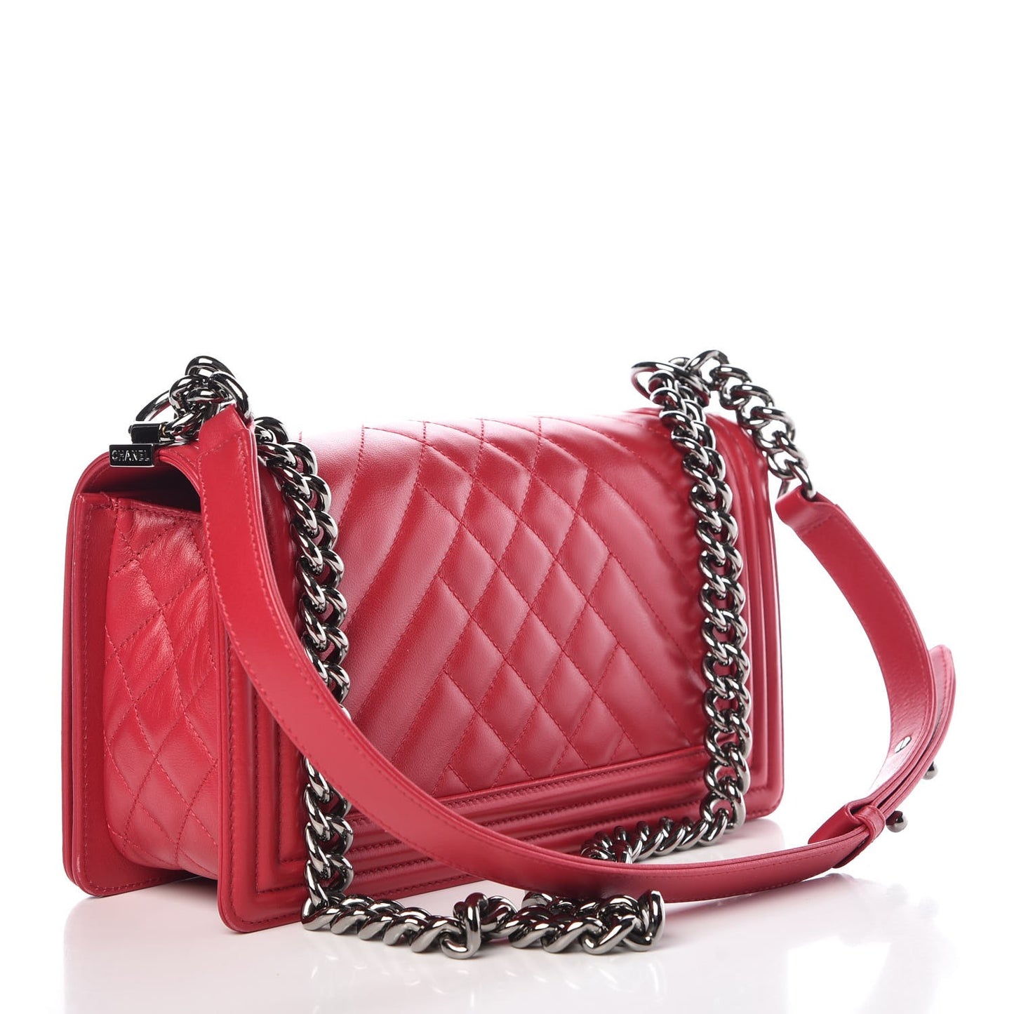 Lambskin Chevron Quilted Medium Boy Flap Dark Pink