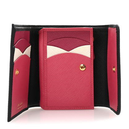 Prada Saffiano Metal Tri-Fold Wallet Black Hibiscus 5 of 7