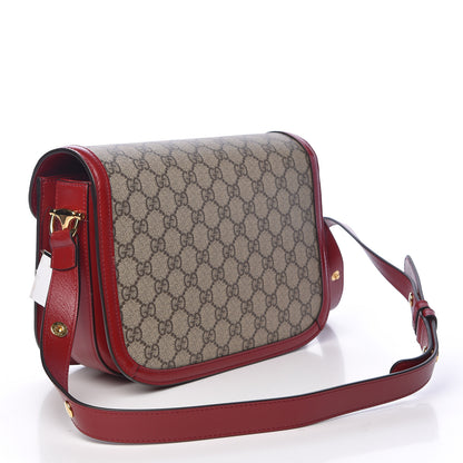 Gucci GG Supreme Monogram Azalea Calfskin Horsebit 1955 Shoulder Bag Beige Ebony New Cherry Red 3 of 10