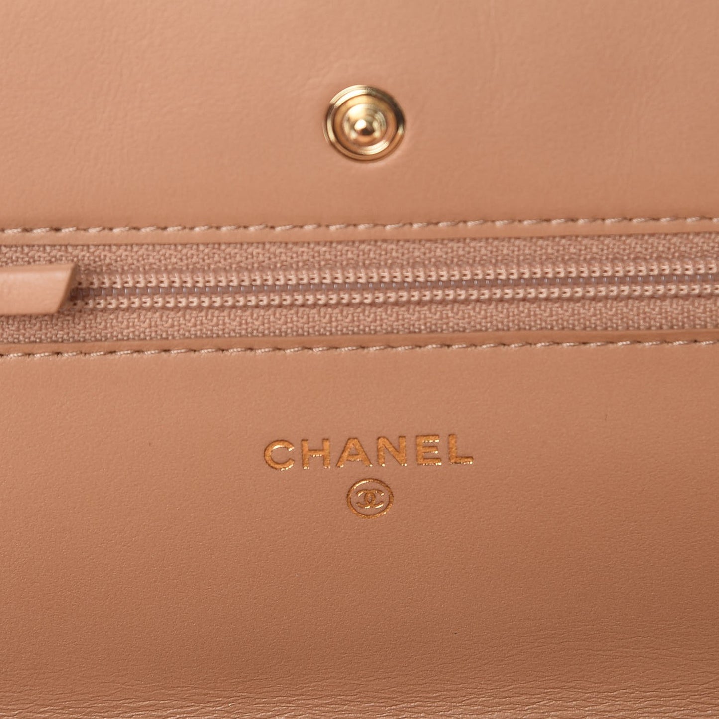 Letter Calfskin Embossed Quilted Wallet On Chain WOC Beige