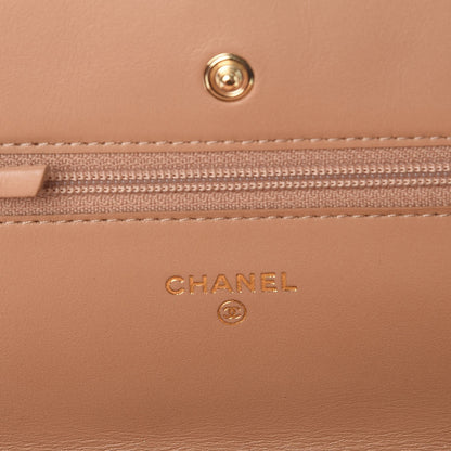 Chanel Letter Calfskin Embossed Quilted Wallet On Chain WOC Beige 6 of 8