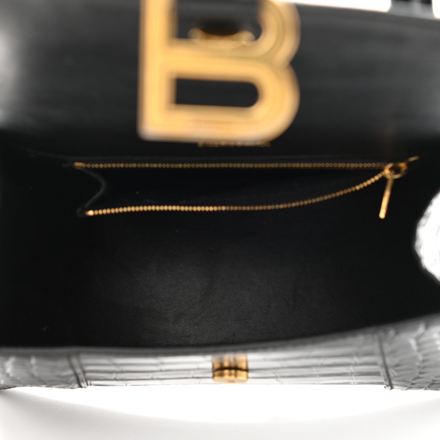 Shiny Calfskin Crocodile Embossed Small Hourglass Top Handle Bag Black