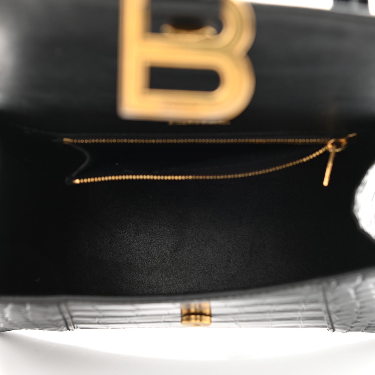 Balenciaga Shiny Calfskin Crocodile Embossed Small Hourglass Top Handle Bag Black 5 of 9