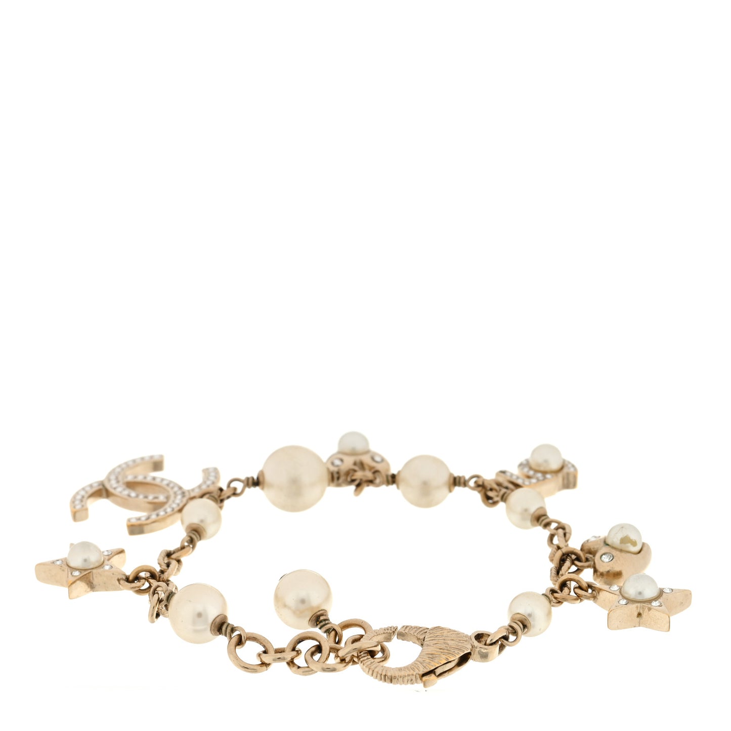 Crystal Pearl CC Charming Bracelet Gold
