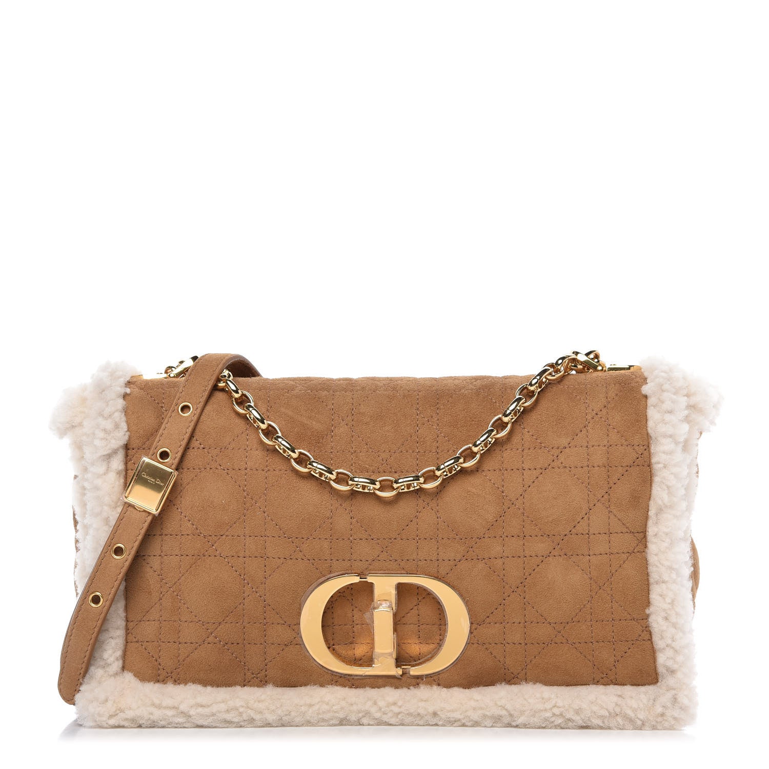 Christian Dior Shearling Cannage Large Caro Bag Camel 1 of 8