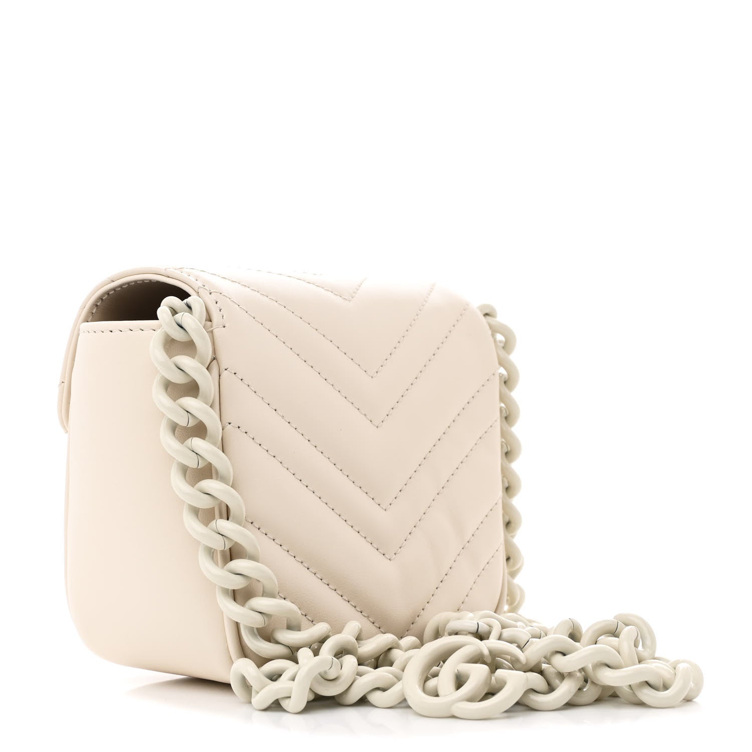 Gucci Calfskin Matelasse Monochrome GG Marmont Chain Mini Belt Bag Mystic White 3 of 11