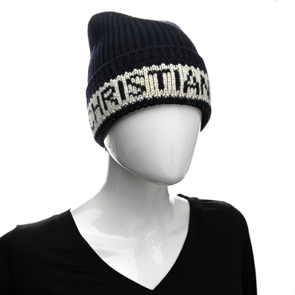 Christian Dior Cashmere Wool D-White Beanie Navy Blue White 2 of 5