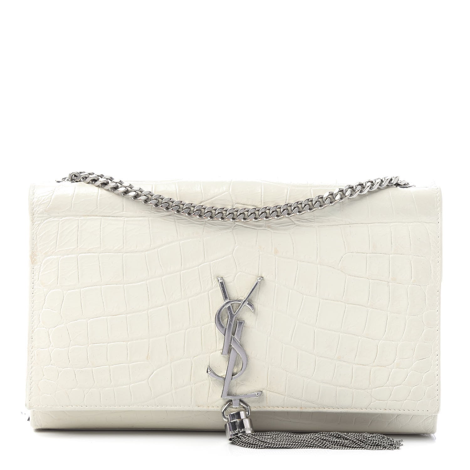 Saint Laurent Calfskin Crocodile Embossed Medium Classic Monogram Kate Tassel Satchel White 1 of 9