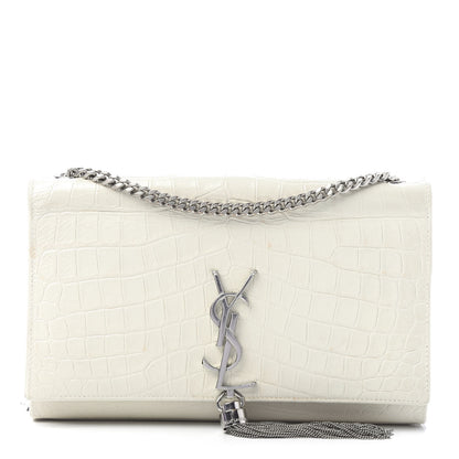 Saint Laurent Calfskin Crocodile Embossed Medium Classic Monogram Kate Tassel Satchel White 1 of 9