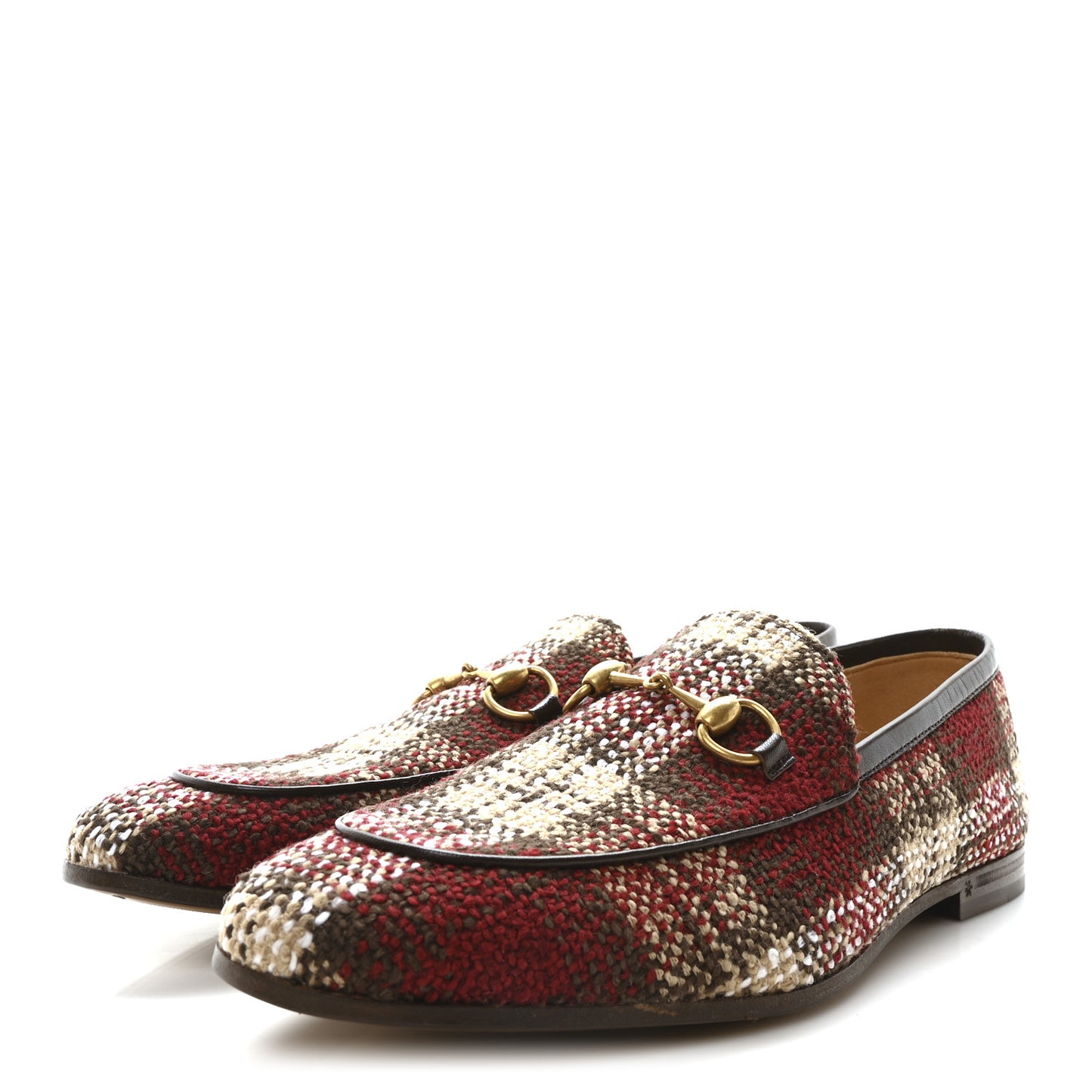 Vintage Tweed Check Horsebit Mens Jordaan Loafers 9 Red Beige White