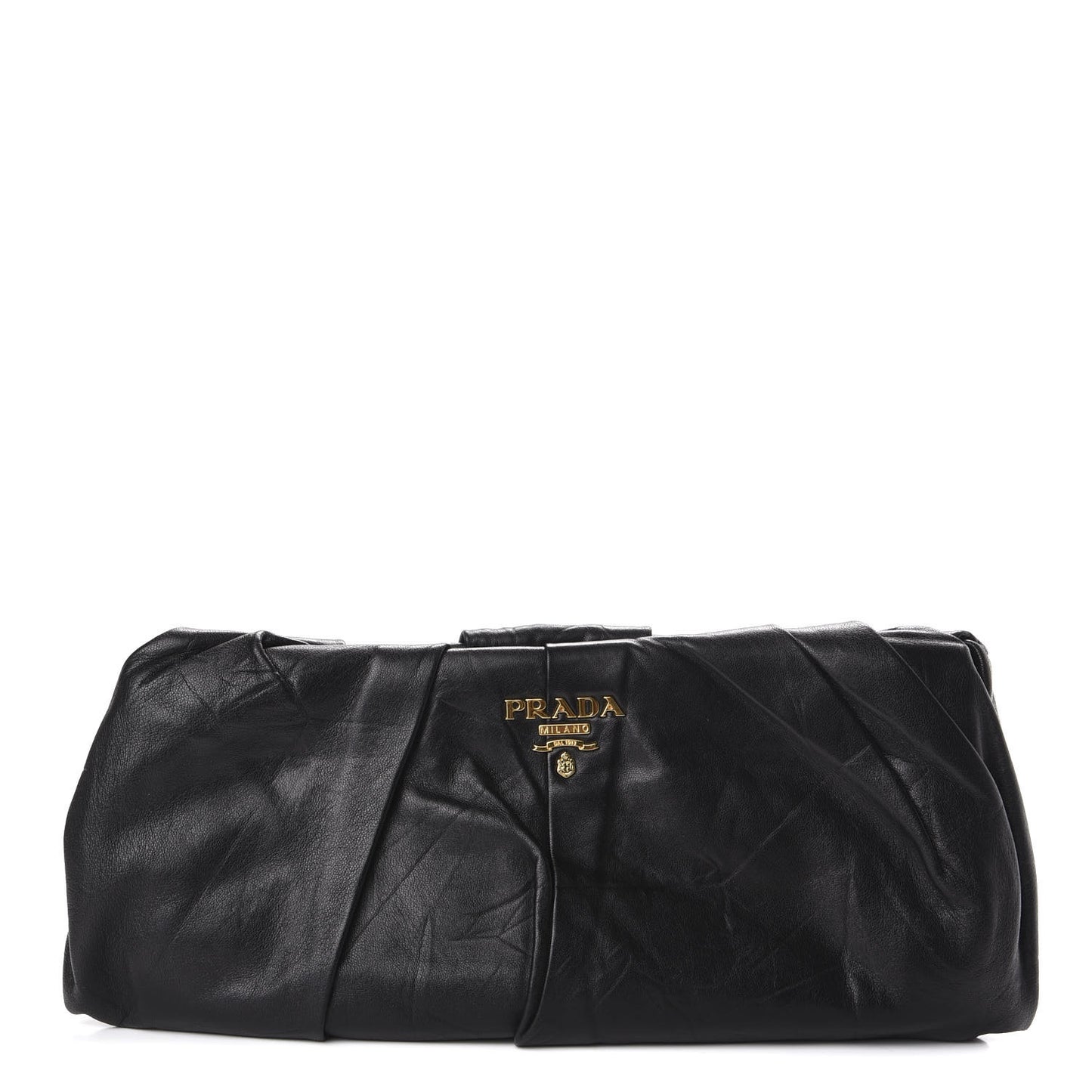 Nappa Gold Pleated Clutch Black
