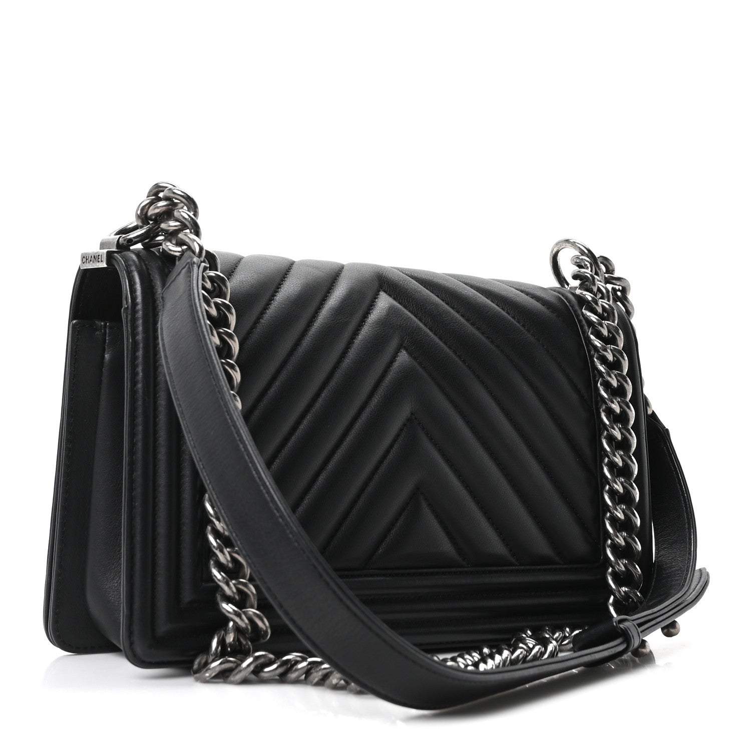 Chanel Calfskin Chevron Quilted Medium Boy Flap Black 3 of 10