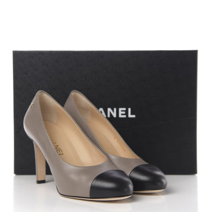 Chanel Lambskin Cap Toe CC Pumps 36.5 Grey Black 10 of 10