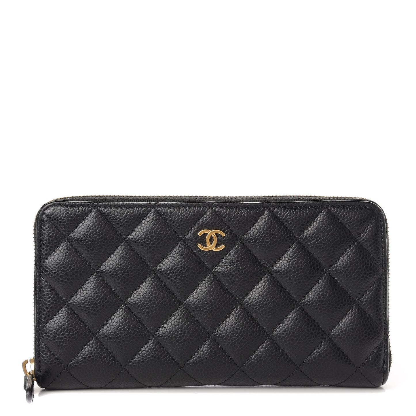 Caviar Quilted Large Gusset Zip Around Wallet Black