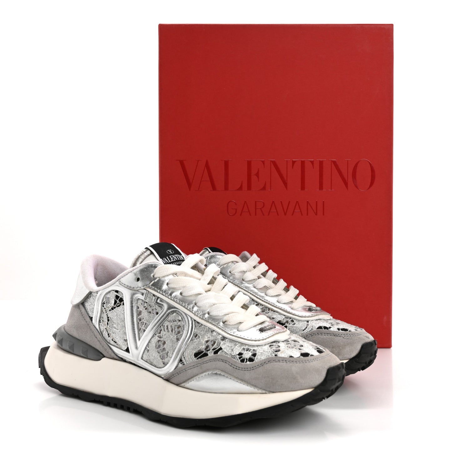 Metallic Calfskin Lace Mesh Lacerunner Sneaker 38.5 Silver Pastel Gray