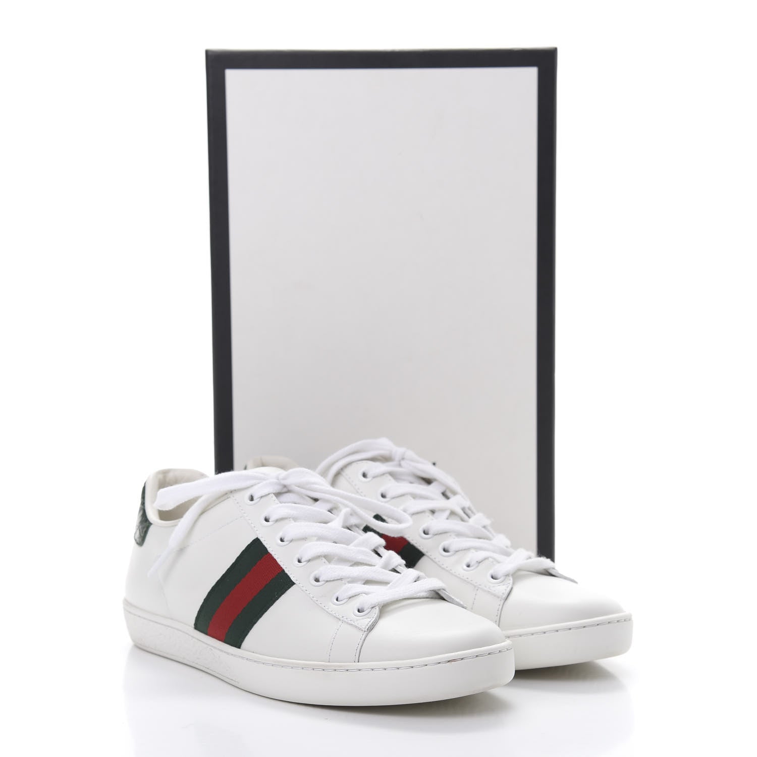 Gucci Calfskin Crocodile Web Ace Sneakers 37.5 White Green 8 of 8
