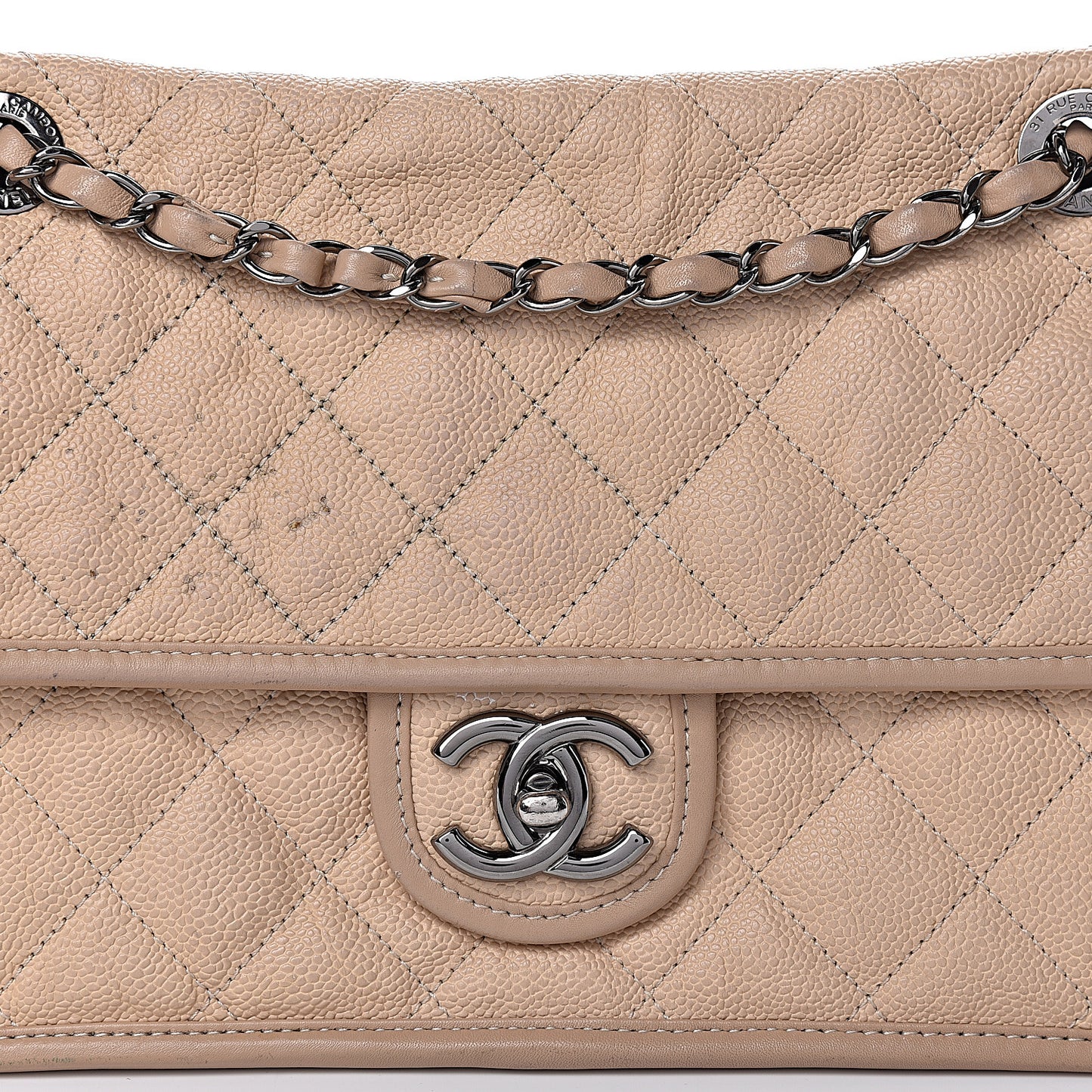 Caviar Quilted Medium French Riviera Flap Beige