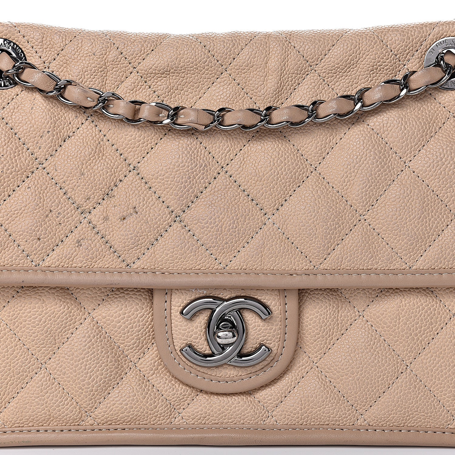 Chanel Caviar Quilted Medium French Riviera Flap Beige 14 of 15