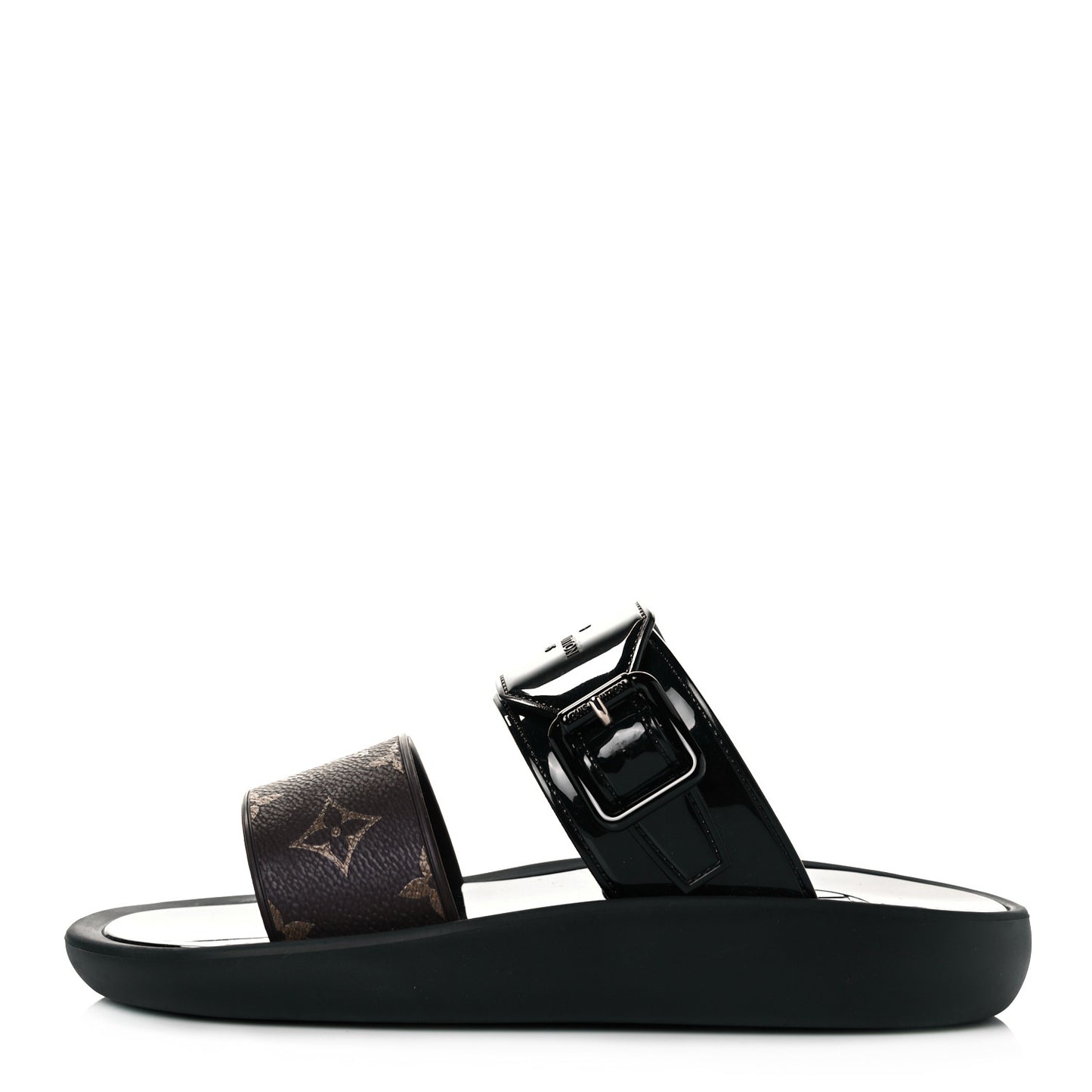 Monogram Sunbath Flat Mule Sandals 37 Black